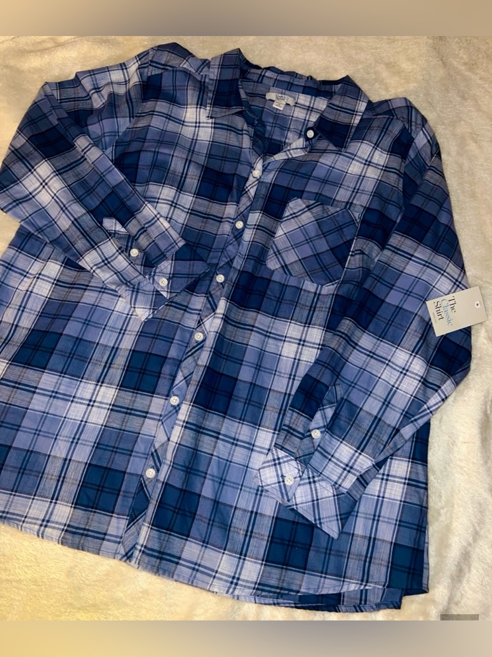 NWT 💙 CROFT & BARROW LIGHTWEIGHT COTTON BLUE/WHITE PLAID LONG SLEEVE SHIRT 2X